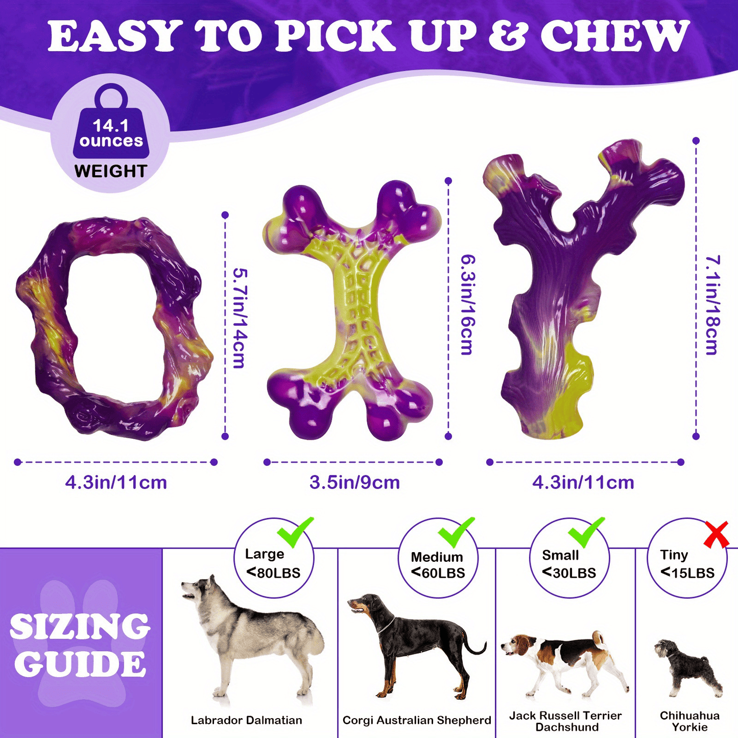 Robustes, ungiftiges Hundespielzeug aus Nylon für aggressive Kauer, 3er-Pack