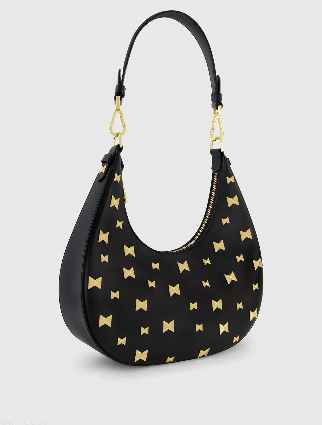 Black Leather Hobo Bag With Gold Hardware