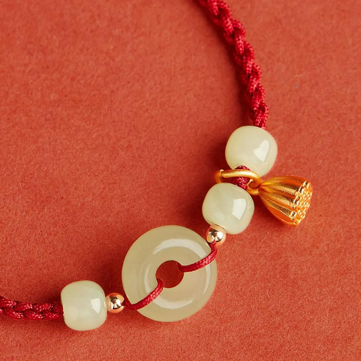 Natural Hetian Jade Fortune Red String Bracelet