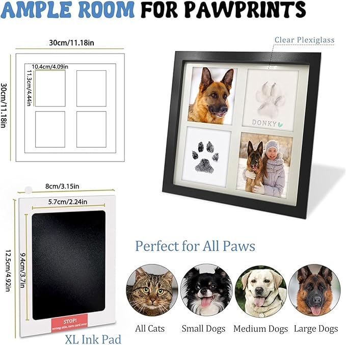 Dog & Cat Wood Picture Frame With Clay Paw Print Impression Kit