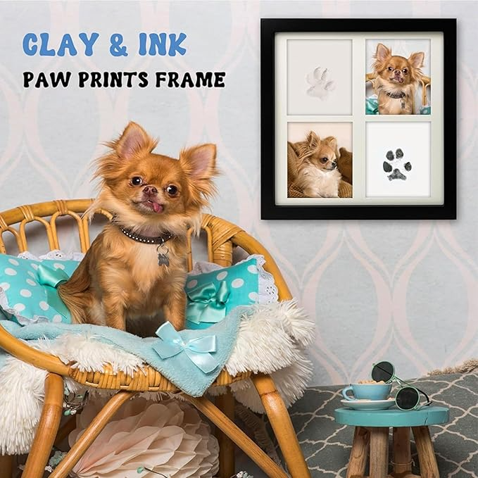 Dog & Cat Wood Picture Frame With Clay Paw Print Impression Kit