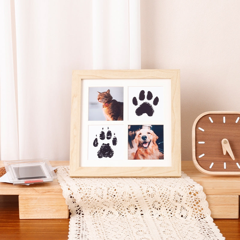 Dog & Cat Wood Picture Frame With Clay Paw Print Impression Kit