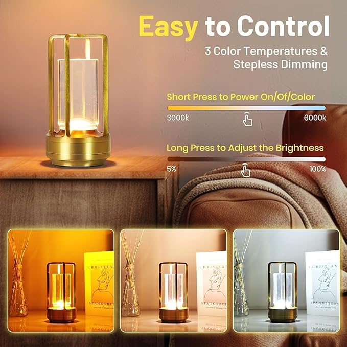 Rechargeable Battery Powered Portable Energy Saving LED Dimming Touch Wireless Desk Lamp