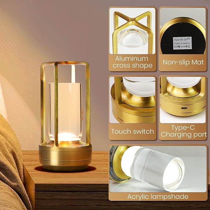 Rechargeable Battery Powered Portable Energy Saving LED Dimming Touch Wireless Desk Lamp