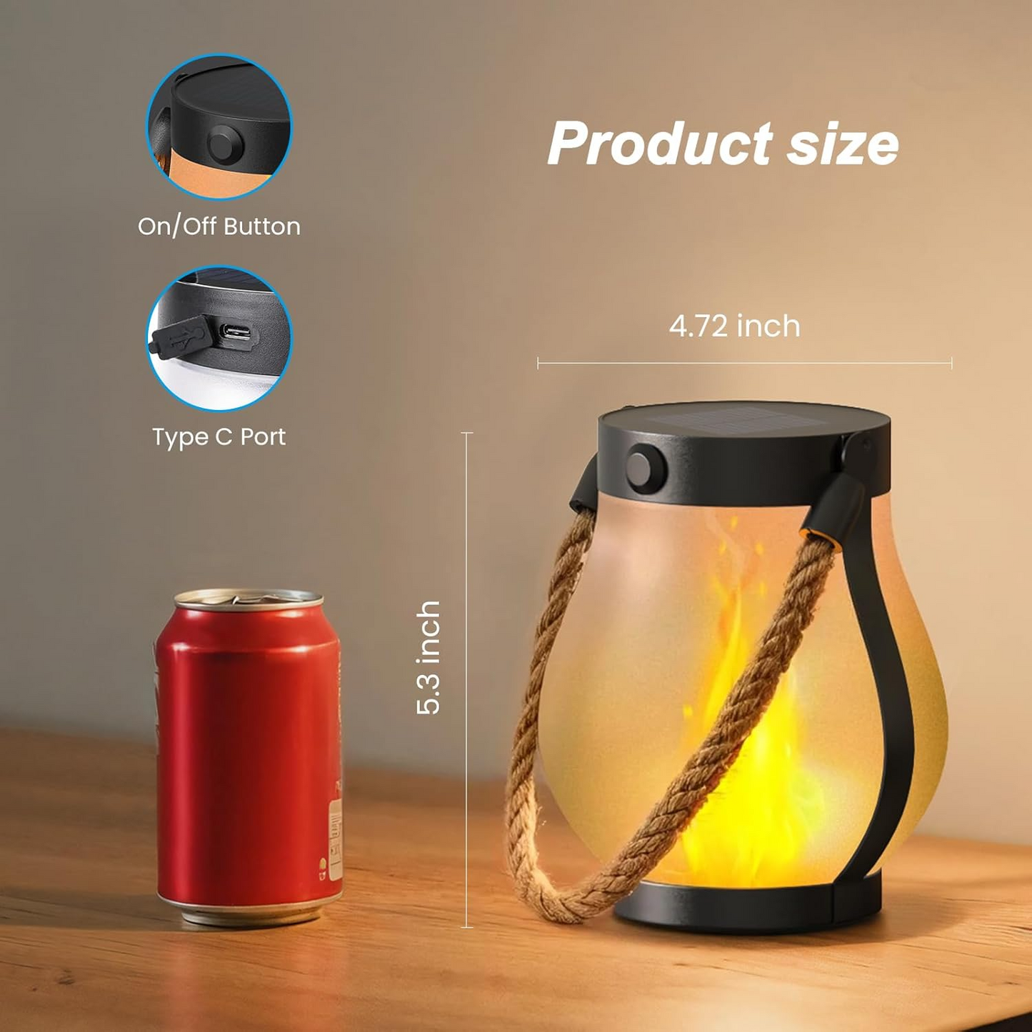 Solar Powered Outdoor Waterproof Lantern with Dual Charging (USB/Solar) and 2 Modes