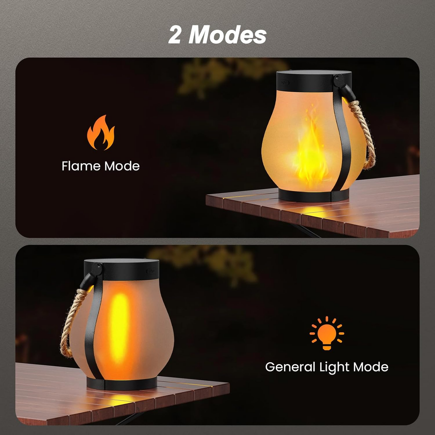 Solar Powered Outdoor Waterproof Lantern with Dual Charging (USB/Solar) and 2 Modes