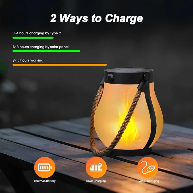 Solar Powered Outdoor Waterproof Lantern with Dual Charging (USB/Solar) and 2 Modes