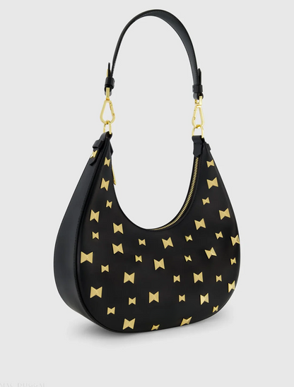 Black Leather Hobo Bag With Gold Hardware